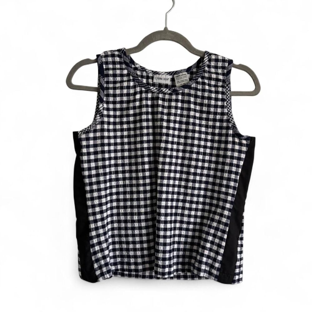 Gingham Women's Blouse in Navy and White with Black side panel | Excellent